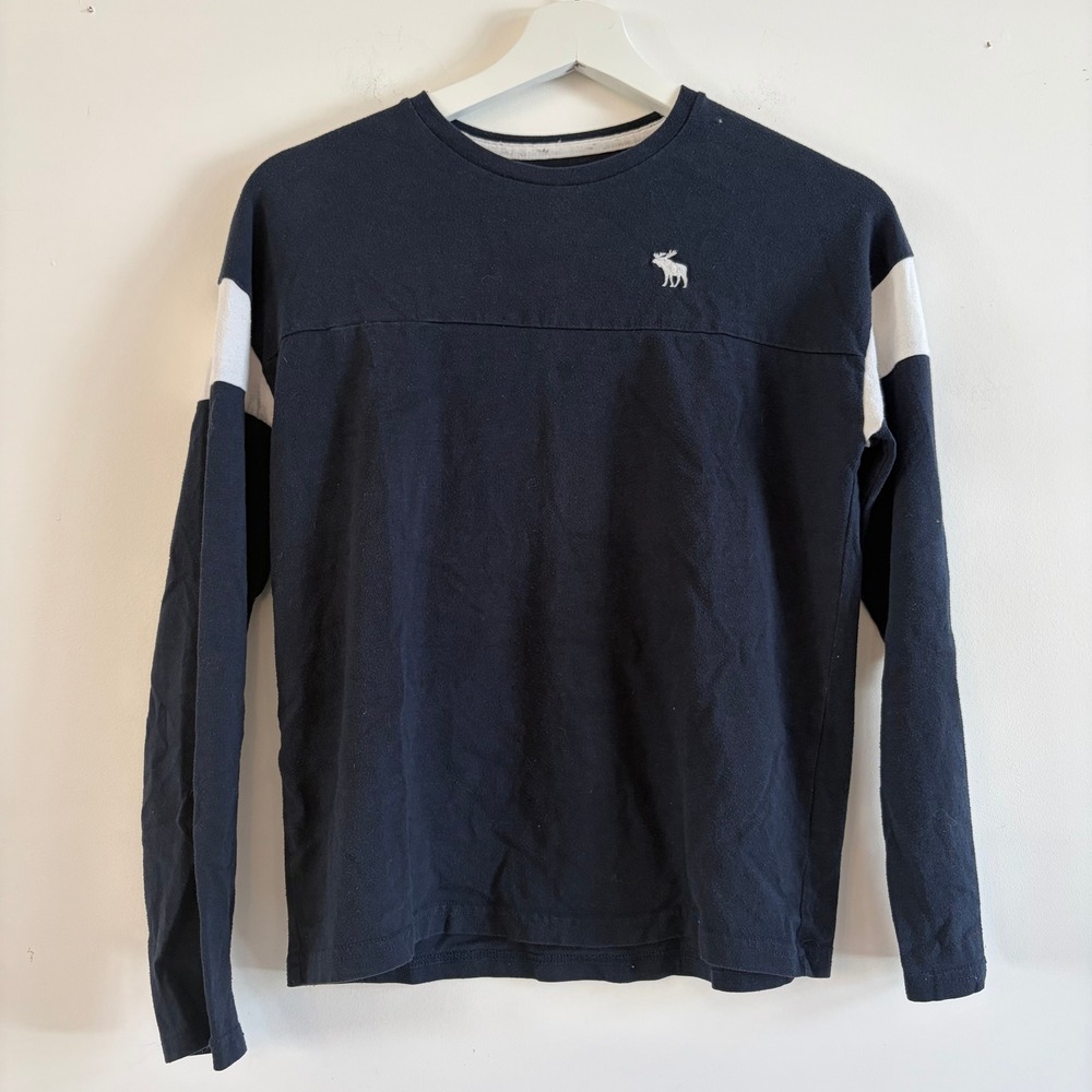 Abercrombie Kids Navy Blue White Stripe Long Sleeve Tee Shirt Logo Size 11/12